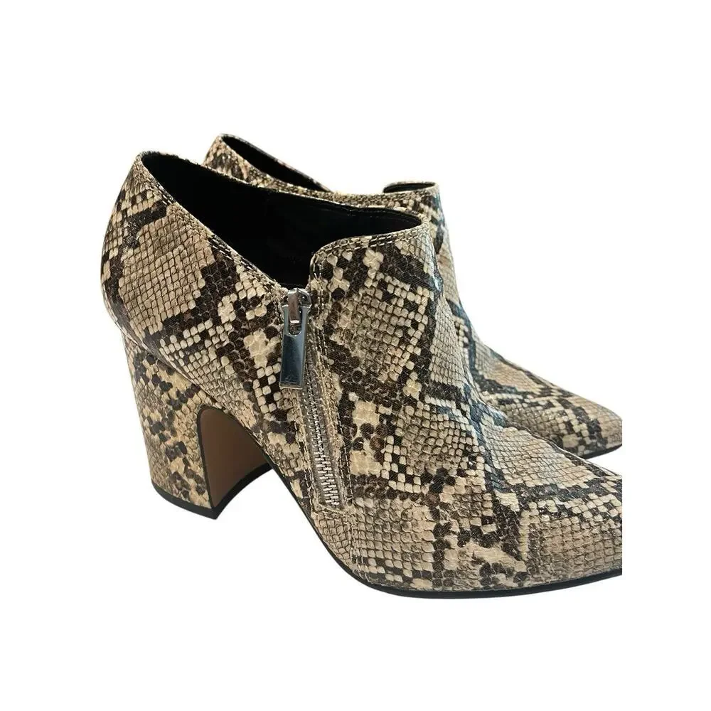 Michael by Michael Shannon Snake Print Block Heel Ankle Booties 8 Pointed Toe